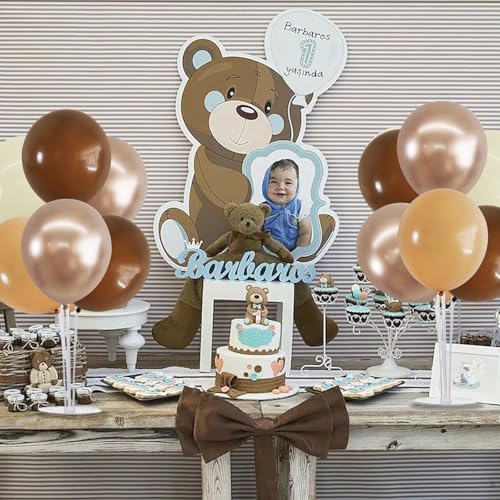 TONIFUL 4 Brown Champagne Gold Balloon Stand Balloon Centerpiece for Table - color: Brown Champagne Gold