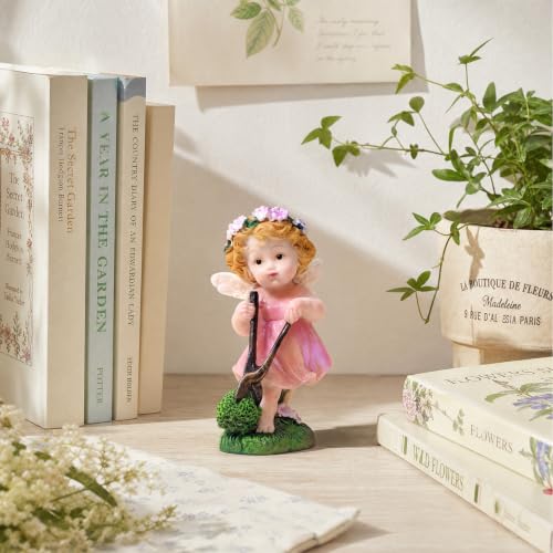 XJar Garden Fairy Figurine, Hand Painted Resin Yard Decor Statue - color: Flower Fairy Gardener-pink