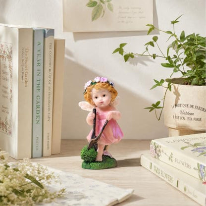 XJar Garden Fairy Figurine, Hand Painted Resin Yard Decor Statue - color: Flower Fairy Gardener-pink