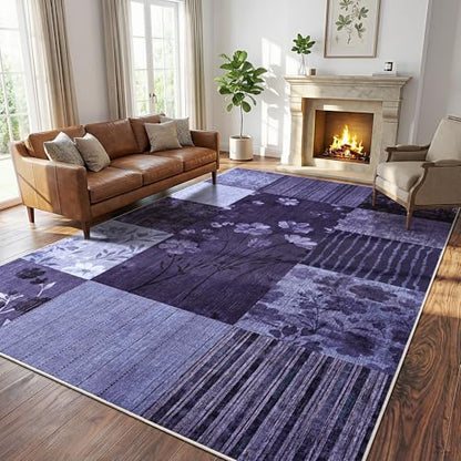 6'x9' Dark Purple Patchwork Geometric Area Rug - color: Dark Purple, size: 6' x 9' (Rectangular)