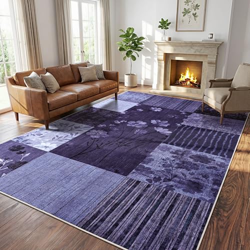 6'x9' Dark Purple Patchwork Geometric Area Rug - color: Dark Purple, size: 6' x 9' (Rectangular)