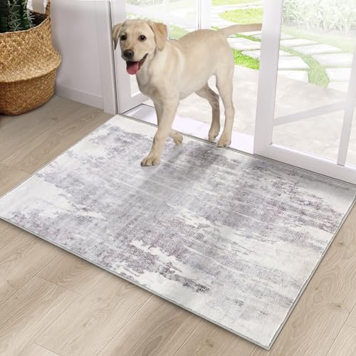 CRISTGEE Door Mat, Front Indoor Door Mat Faux Wool Non-Slip Entryway Rug Absorbent Abstract Throw Rug for Indoor Entrance Hallway Laundry Room, High Traffic Areas, 20X32 Inches, Gray Washable - color: Gray/Ivory, size: 1'8" x 2'8" (Rectangular)