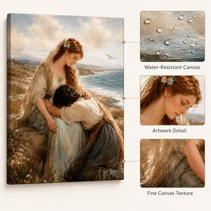 Canvas Wall Art Seaside Embrace Framed Style Romantic Portrait 12x16 Inch - color: Figure Painting, size: 16"L x 12"W