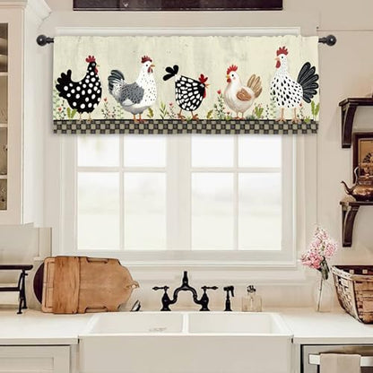 Miyotaa Rustic Rooster Chicken Farm Kitchen Curtain Valance 54W x 18H Rod Pocket Farmhouse Country Rural Window Treatment for Living Room Bedroom Bathroom - color: Rustic Rooster, size: 54"W x 18"L (Pack of 1)