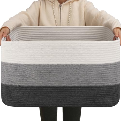 OIAHOMY Blanket Basket Laundry Basket Dog Toy Basket 75L Dark Grey - color: Gradient Dark Grey, size: 22”x17”x12”