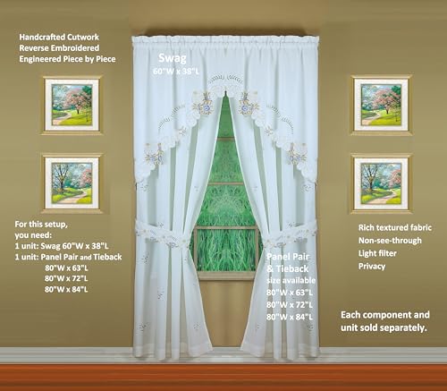 Today's Curtain Verona Reverse Embroidery Panel Pair and Tiebacks, 63", White/Blue, 80" W X 63" L - color: White/Blue, size: 80"W x 63"L (Pack of 1)