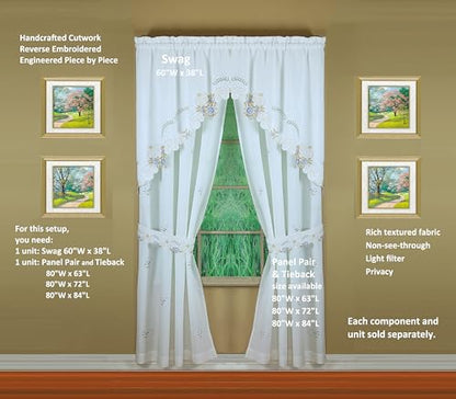 Today's Curtain Verona Reverse Embroidery Panel Pair and Tiebacks, 63", White/Blue, 80" W X 63" L - color: White/Blue, size: 80"W x 63"L (Pack of 1)