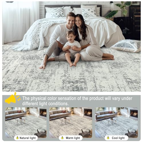 PLHXFR 8x10 Area Rug Living Room: Modern Abstract Washable Carpet Grey - color: Grey, size: 8' x 10' (Rectangular)
