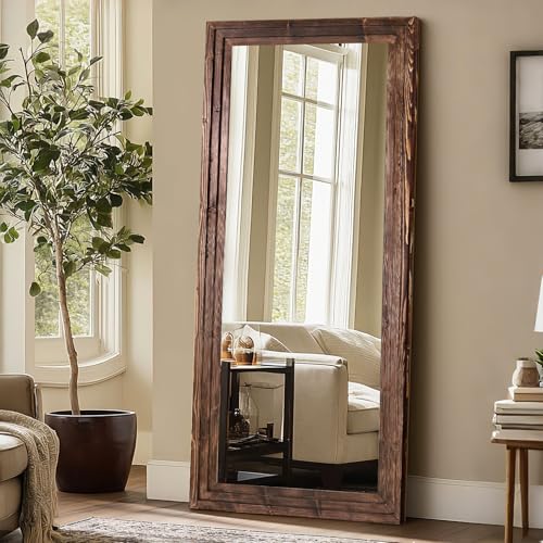 Full Length Mirror, 71 x 30 Inch Solid Wood Floor Mirror, Brown - color: Brown, size: 71"L x 30"W
