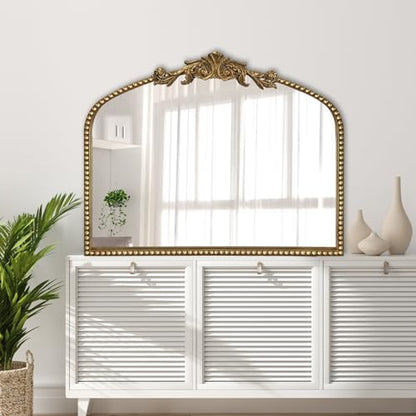 BAODANFU Baroque Arched Wall Mirror Entryway, Gold Vanity Mirror Decorative - size: 30"L x 36"W