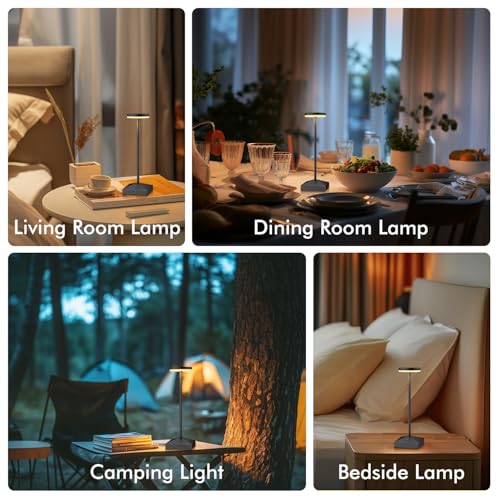 3 Pack Small Black Rechargeable Cordless Table Lamps Dimmable - color: Black-C