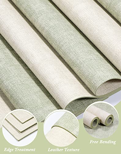 SUEH DESIGN Leather Placemats Table Mats Set of 6, Light Green & Beige - color: A: Light Green & Beige