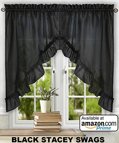 Ellis Curtain Stacey 54-by-13 Inch Ruffled Filler Valance (Black) - color: Black