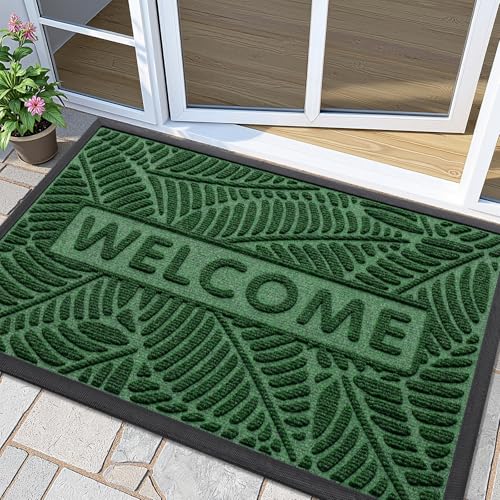 Smiry Welcome Front Door Mat for Outdoor Indoor 47x32, All-Season Doormat - color: Green, size: 47" X 32"
