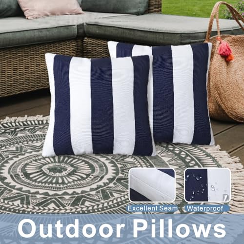 JMGBird 18x18 Blue with White Throw Pillows with Inserts Included - color: Navy Blue With White