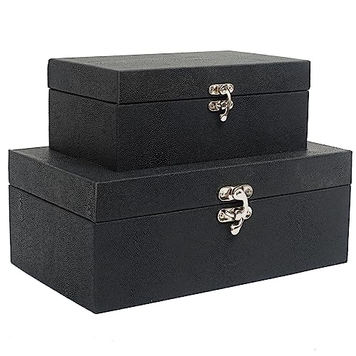 DECOR4SEASON Faux Shagreen Leather Decorative Storage Boxes Set of 2, Black - color: Black
