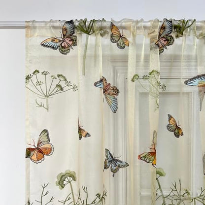 AiFish Embroidered Butterfly Window Semi Sheer Curtains for Kids Room Country Style Dandelion Pattern Room Divider Rod Pocket Tulle Gauze Voile Panel Drapes for Living Room 1 Panel W39 x L84 inch - size: 39"W x 84"L (Pack of 1)