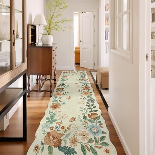 Lahome Floral Hallway Runner Rug Non Slip, 2'6''x10' Soft Washable Runner - color: Beige, size: 2.6' x 10'(Runner)