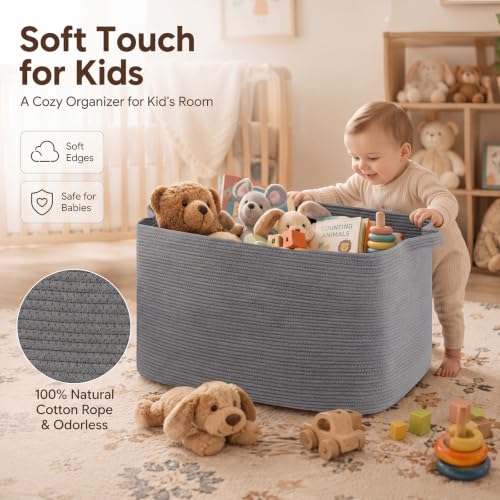 OIASKET 118L Extra Large Blanket Basket, 24.8" x 17.7" x 17.2" Woven Basket - color: Grey, size: 24.8"x17.7"x16.2"