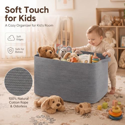 OIASKET 118L Extra Large Blanket Basket, 24.8" x 17.7" x 17.2" Woven Basket - color: Grey, size: 24.8"x17.7"x16.2"