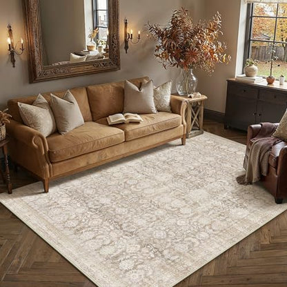 Beige 4x6 Area Rug Neutral Distressed Carpet - color: Accent | Beige, size: 4' x 6' (Rectangular)