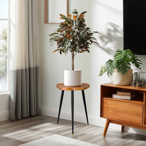 KINNARY Plant Stand Indoor, Wood Plant Table Plant Holder with Raised Design,Heavy Duty Metal Flower Pot Stand, Mid Century Modern Home Decor Small Side End Table（Clr.1-Flower 16" H） - color: Walnut flower 11.8"x16"