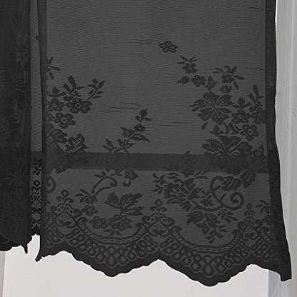 vctops Lace Sheer Kitchen Tier Curtain Set Floral Embroidered Cafe Tiers Rod Pocket Small Half Window Curtains 2 Panels (29" x 24", Black) - color: Black, size: 29"W x 24"L (Pack of 2)