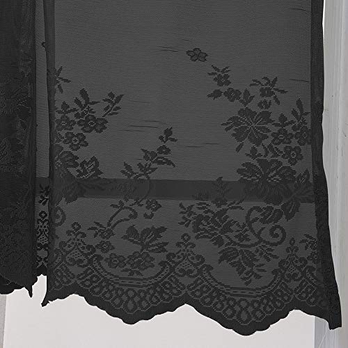 vctops Lace Sheer Kitchen Tier Curtain Set Floral Embroidered Cafe Tiers Rod Pocket Small Half Window Curtains 2 Panels (54" x 24", Black) - color: Black, size: 54"W x 24"L (Pack of 2)