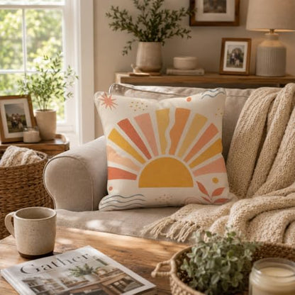 ORAFOUDUO Mid Century Abstract Sun Throw Pillow Cover 18x18 - color: Sun