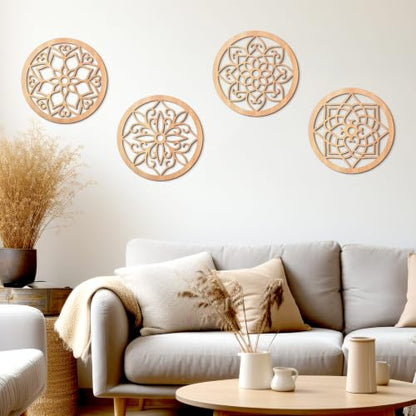 KOYILTD 4 Pcs Thicken Wooden Wall Art Rustic Farmhouse Flower Wall Art - color: Round, size: 8.2in