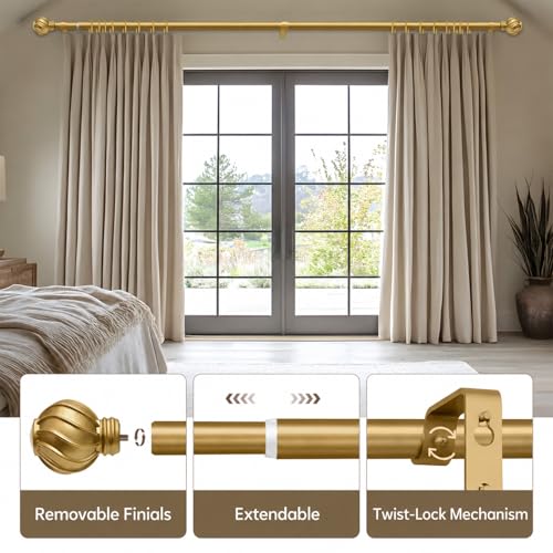 Gold Curtain Rods for Windows 28 to 48 Inch 7/8" Diameter Small - color: Gold, size: 18"-60"|1 Pack
