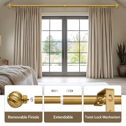 Gold Curtain Rods for Windows 28 to 48 Inch 7/8" Diameter Small - color: Gold, size: 18"-60"|1 Pack