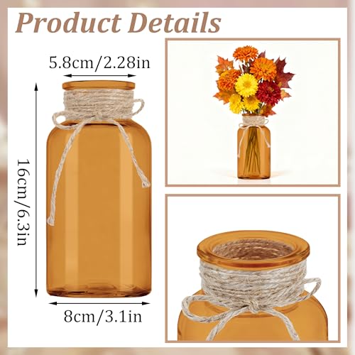 12 Pack Mason Jar Vases for Centerpieces, Amber Glass Flower Vase - color: Amber