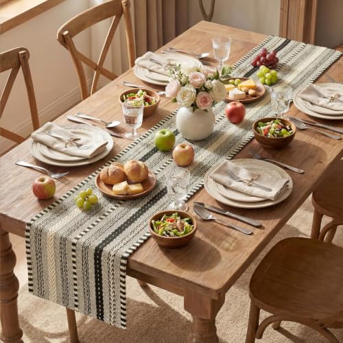 Artoid Mode Black Farmhouse Stripe Braided Table Runner 12x72 Inch - color: Black, size: 12" x 72", Table Runner