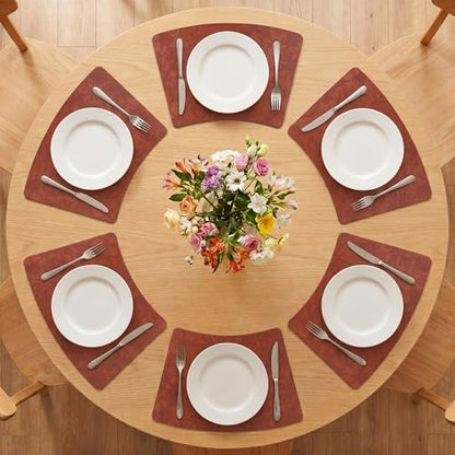 Faux Leather Set of 6, Placemats with Carving Floral Design - color: Brown