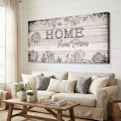 HUADAOART Home Sweet Home Canvas Wall Art – Framed Inspirational Quote Print for Living Room Entryway Farmhouse Decor Waterproof 24x48 Inch - size: 48"L x 24"W