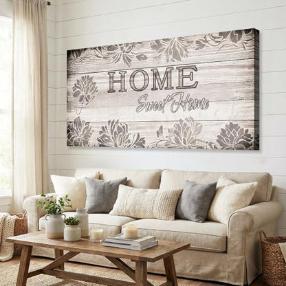 HUADAOART Home Sweet Home Canvas Wall Art – Framed Inspirational Quote Print for Living Room Entryway Farmhouse Decor Waterproof 24x48 Inch - size: 48"L x 24"W