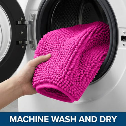 Bathroom Rugs Sets 2 Piece,Super Absorbent Chenille Bath Mats and U-Shaped Toilet Rug,Strong PVC Non Slip Backing,Microfiber Washable Dry Quickly Bath Mats for Bathroom(20"x32"+20"x20"U,Hot Pink) - color: Hot Pink