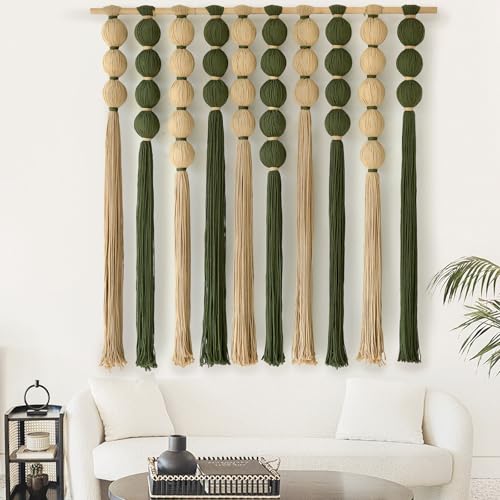 Macrame Wall Hanging Natural Green Sphericity Geometric Wall Art 39"W*39"L - color: Green Jute