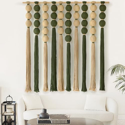 Macrame Wall Hanging Natural Green Sphericity Geometric Wall Art 39"W*39"L - color: Green Jute