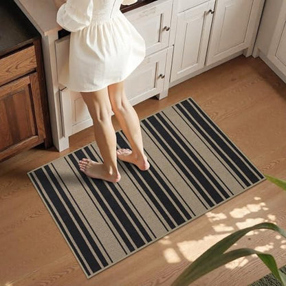Striped Easy Jute Kitchen Rug 2x3 Entryway Rug Front Door Mat - color: Black/Striped, size: 2'*3'(Rectangular)