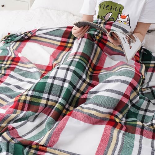 Plaid Throw Blanket for Couch Bed, Christmas Green Blanket Throw 50"x60" - color: Red Green Plaid