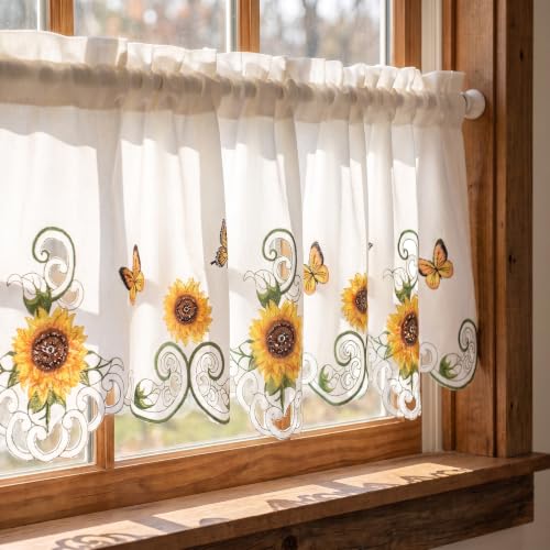 Molaxhome Beautiful Dazzling Embroidered Window Valance for Kitchen Decor - color: Orange, size: 58"W x 14"L (Pack of 1)