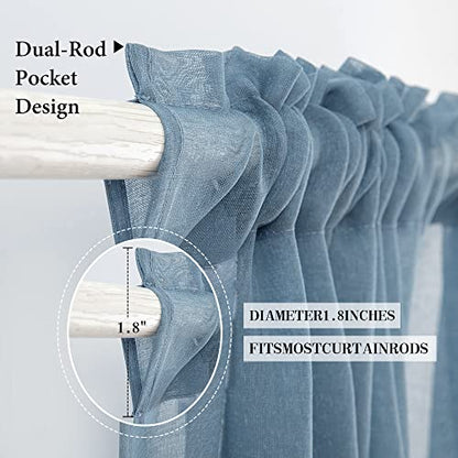 MIULEE Dusty Blue Linen Textured Semi-Sheer Curtains 42W×84L 2 Panels - color: Dusty Blue, size: 42"W x 84"L (Pack of 2)