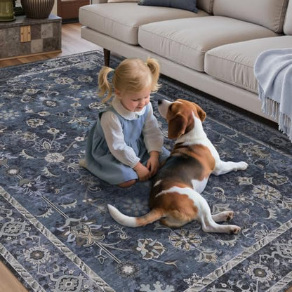 Tangsoo 2x10 Runner Rug for Hallway Non Slip,Washable Blue Long Runner Rugs - color: Distressed Blue Black, size: 2' X 10' (Runner)