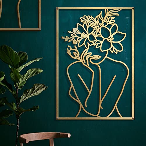 Glamativity 4 Pack Gold Wall Art Decor, Minimalist Single Line Real Metal Wall Art, Woman's Body Shape Abstract Wall Art (Gold Classic Style, 17 x 11.8'') - color: Gold Classic Style, size: M Size 17 x 11.8''