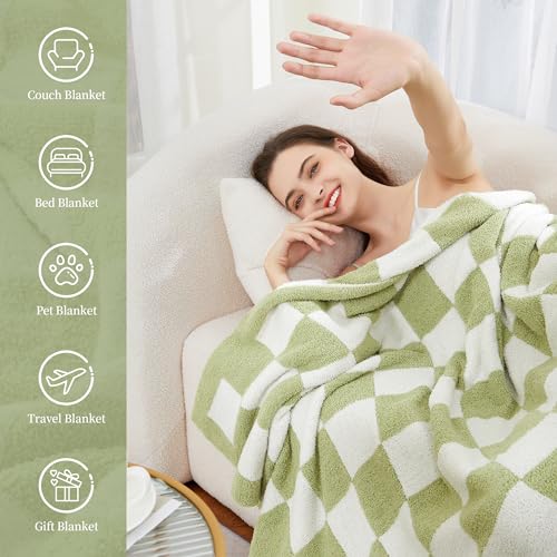 SeaRoomy Fuzzy Checkered Throw Blanket for Couch,Green 51"X63" - color: Sage Green, size: 51"×63"