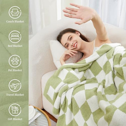 SeaRoomy Fuzzy Checkered Throw Blanket for Couch,Green 51"X63" - color: Sage Green, size: 51"×63"