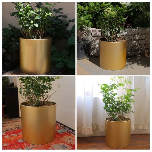 10 Inch Gold Metal Plant Pot with Drainage Hole, Indoor Outdoor - color: 10 Inch Golden