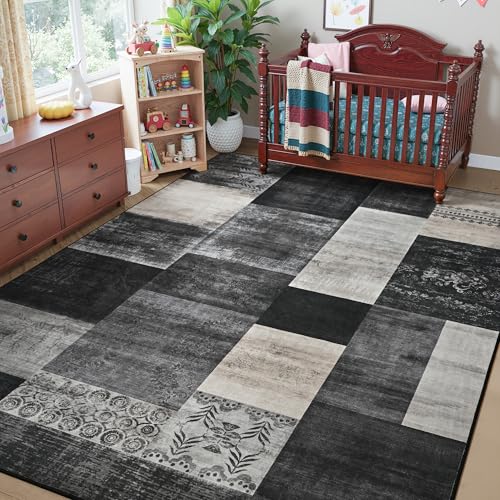 Tepook 5x7 Area Rugs for Living Room, Washable Large Geometric Bedroom Rug - color: Black and White, size: 5' x 7' (Rectangular)
